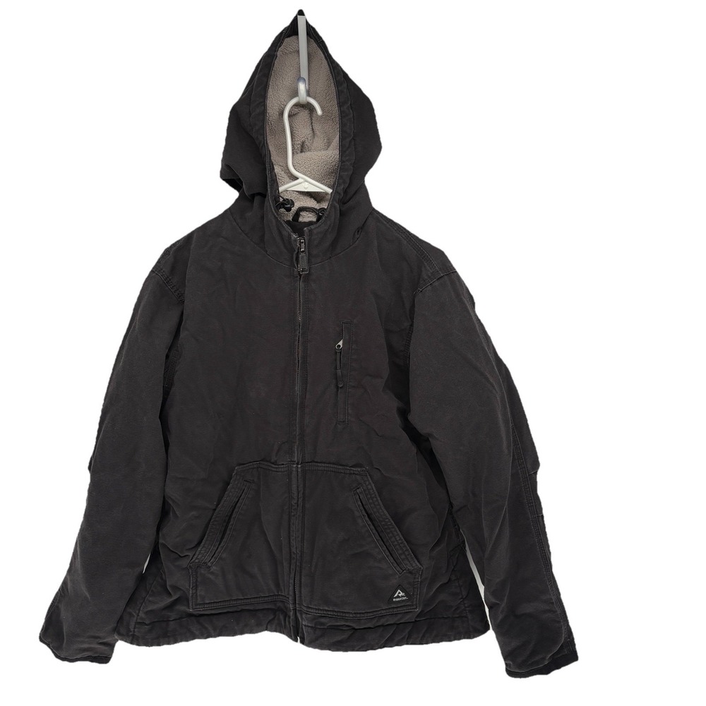 Ridgecut Toughwear‎ Sherpa Lined Black Canvas Jacket Hooded Heavy Workwear Men L